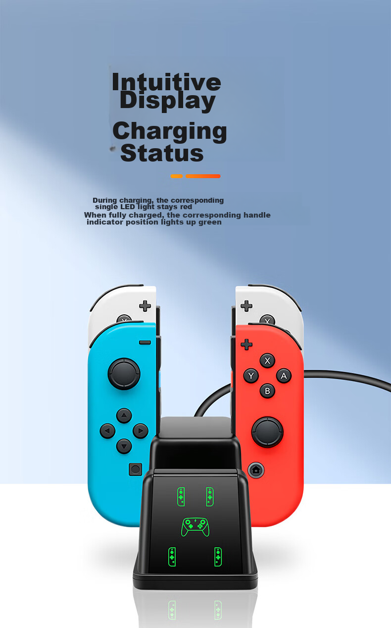 BUBM Switch Game Controller Charger Joy-Con/Pro Controller Charging Dock NS/OLED Stand Base Supports Four Controllers + Pro Simultaneous Charging 5