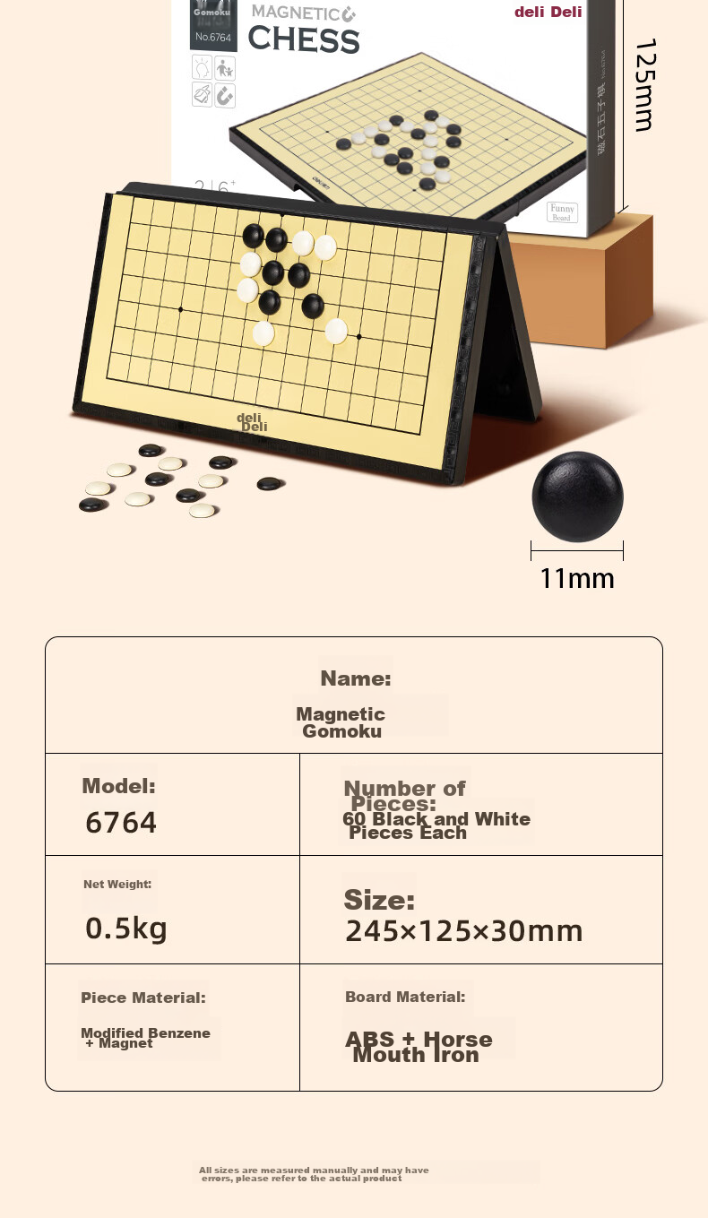 Deli Magnetic Five-In Go Board, Portable Folding Chess Set for Entertainment, Camping Table Games, Back-To Gift 11