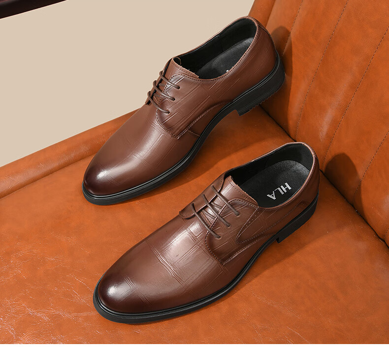 HLA Men's Leather Shoes, Business Formal Dress Shoes, Genuine Leather Footwear, HAAPXM2FAV172, Black, Size 44 15