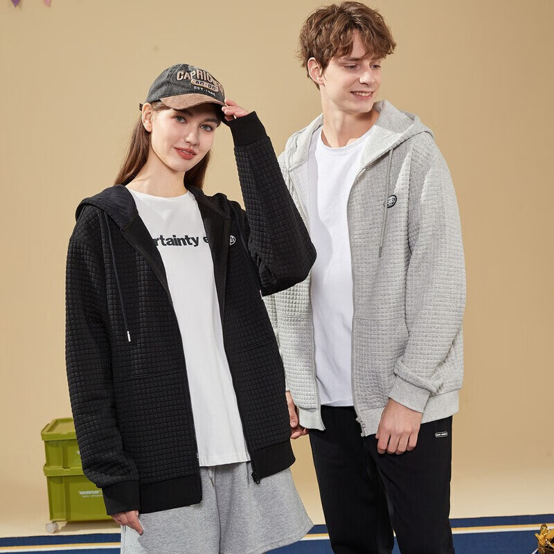 TonLion 2022 Couple's Jacket, Corn Pattern Hooded Coat, Casual Couple's Outerwear, 627130034001, Light Heather Gray, S
