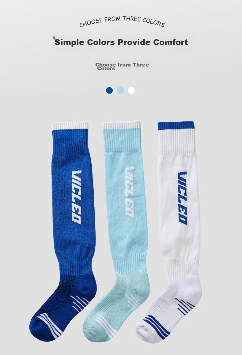 VICLeO Soccer Socks, Long Socks for Men And Women, Adults And Children, Competition Thickened Non-Slip Terry Bottom Sports Socks, 6802-3 Blue, Size S 5