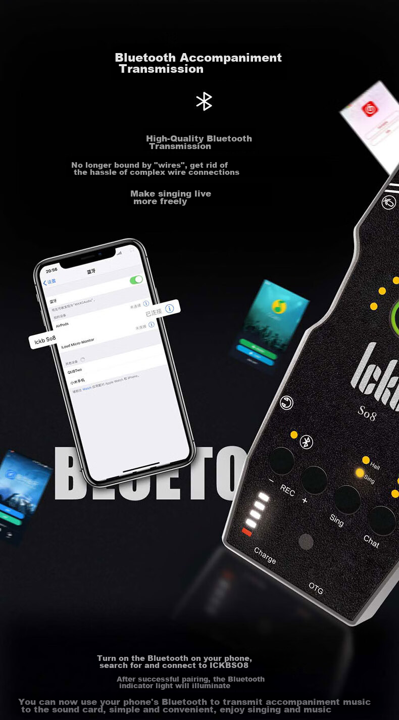 Ickb So8 Sixth Generation Sound Card CQA3317 Wireless Microphone Monitoring Headset Set, Mobile Phone Live Streaming Computer Universal Host Singing Karaoke Recording Live Broadcast Equipment Complete Set One-To 16