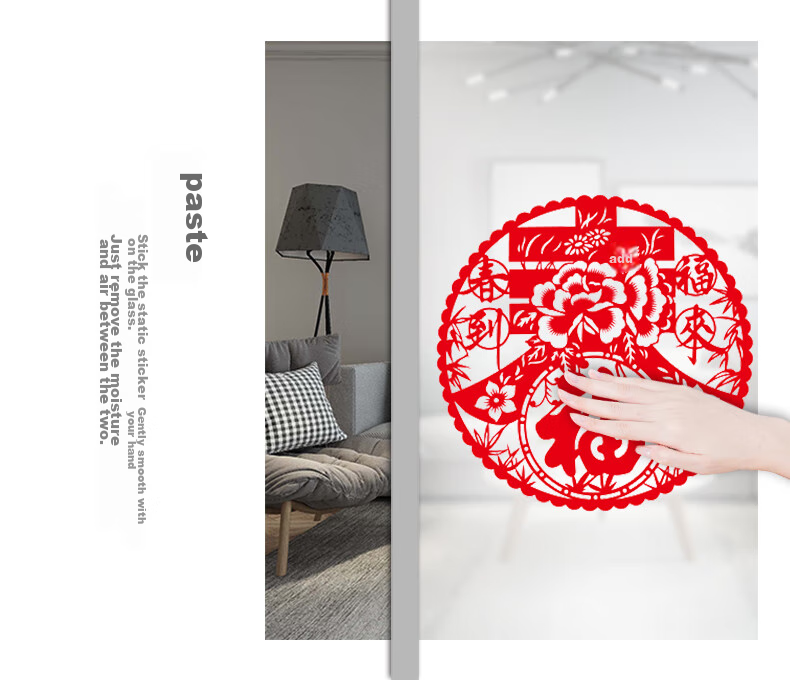 Modouyu Festive Supplies, Fu Character Glass Stickers, 20 Sheets Static Cling Stickers, Housewarming Decoration, Horse Year Warmth, Window Decorations 13