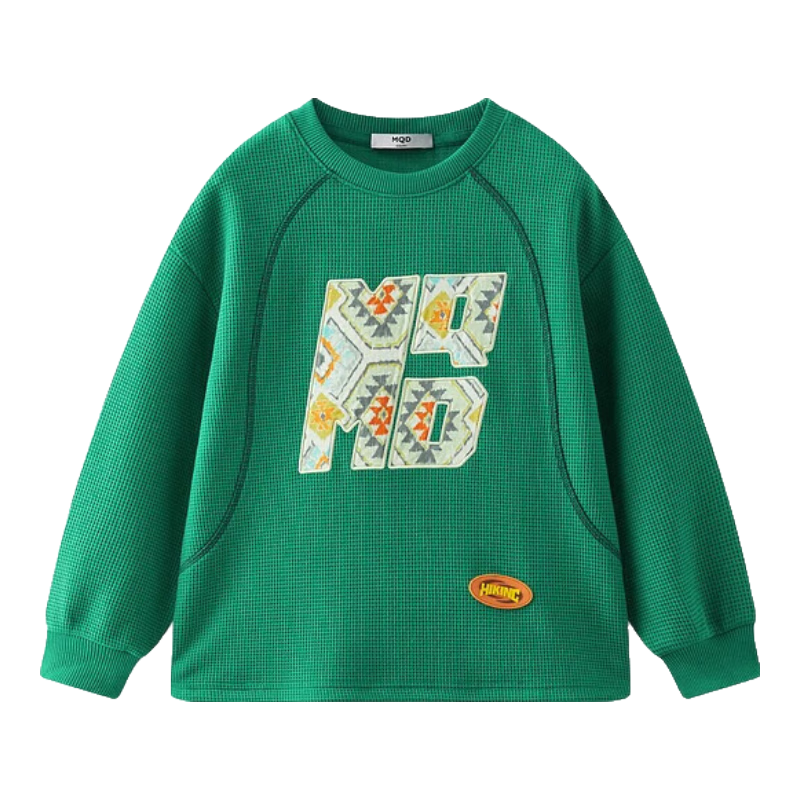 MQD Boys' Spring And Autumn Long-Sleeve Round Neck Undershirt Sweatshirt, Emerald Green, Size 150