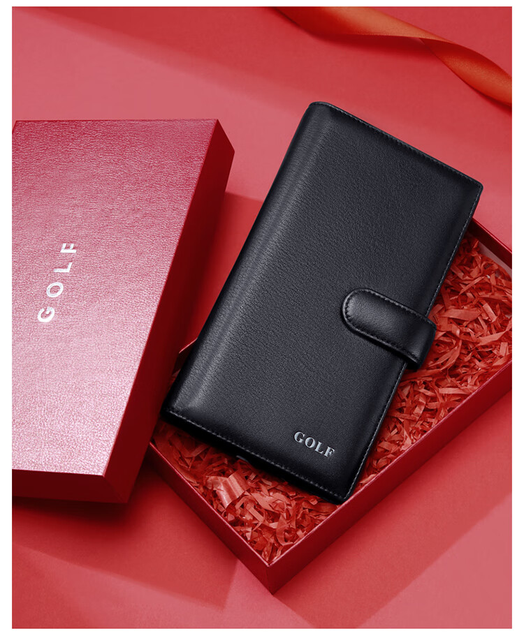 GOLF Card Holder for Men, Top-Grain Leather, Multi-Slot Large Capacity, Bank Card Pouch, Anti-Theft Long Wallet, ID Holder, Business Money Clip, 5V718394J Black 5