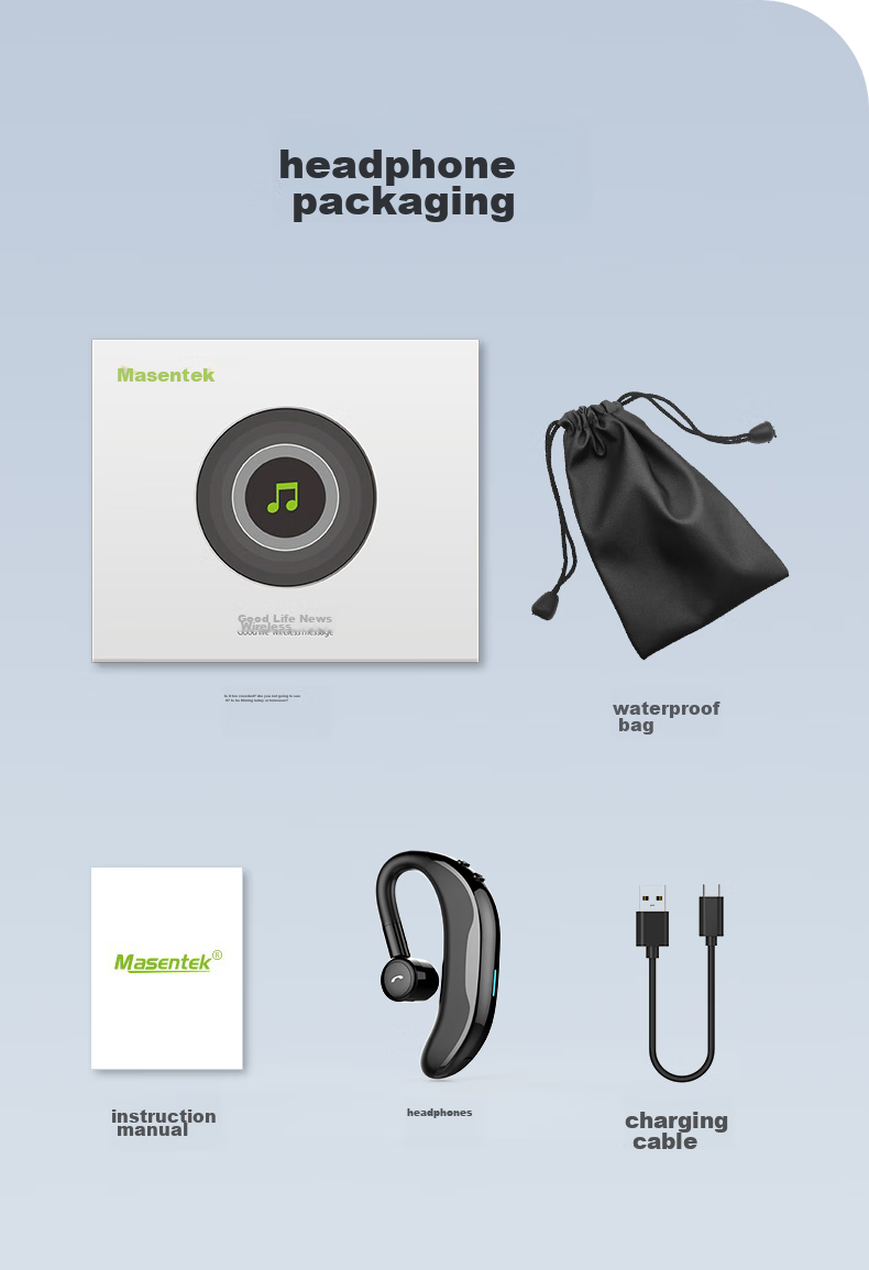 Masentek F610 Wireless Bluetooth Headphones, Single-Ear Non-In Ear-Hook Style Headset, Sports Car Audio Long-Lasting Battery Life, Compatible with Apple Huawei Xiaomi Honor Phones And Computers 18