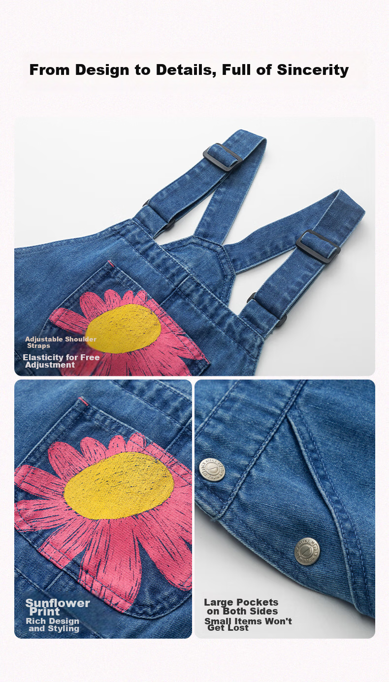 M.Latin Children's Clothing Girls' Dress Summer 2024 New Style Big Girl Suspender Dress Denim Light Blue 110cm 7