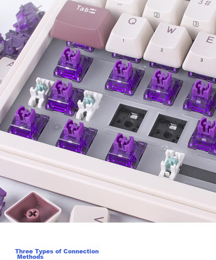 KZZI K75 Mechanical Keyboard Wired Bluetooth Wireless 2.4G Tri-Mode Gasket Structure 82 Keys 75 Layout PBT Keycaps E-Sports Gaming RGB Light Time Machine Edition TTC Flame Purple Switch 10