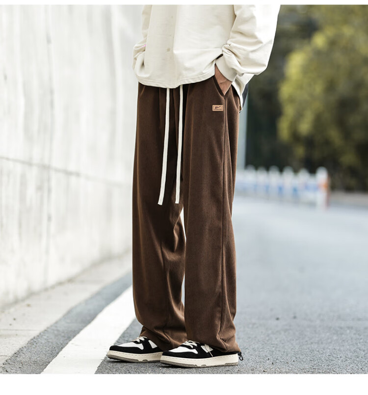 Huili Corduroy Pants for Men, Spring And Autumn New Style, Loose Straight Wide-Leg, Casual Sports Trousers, Long Pants, Black, 3XL 12