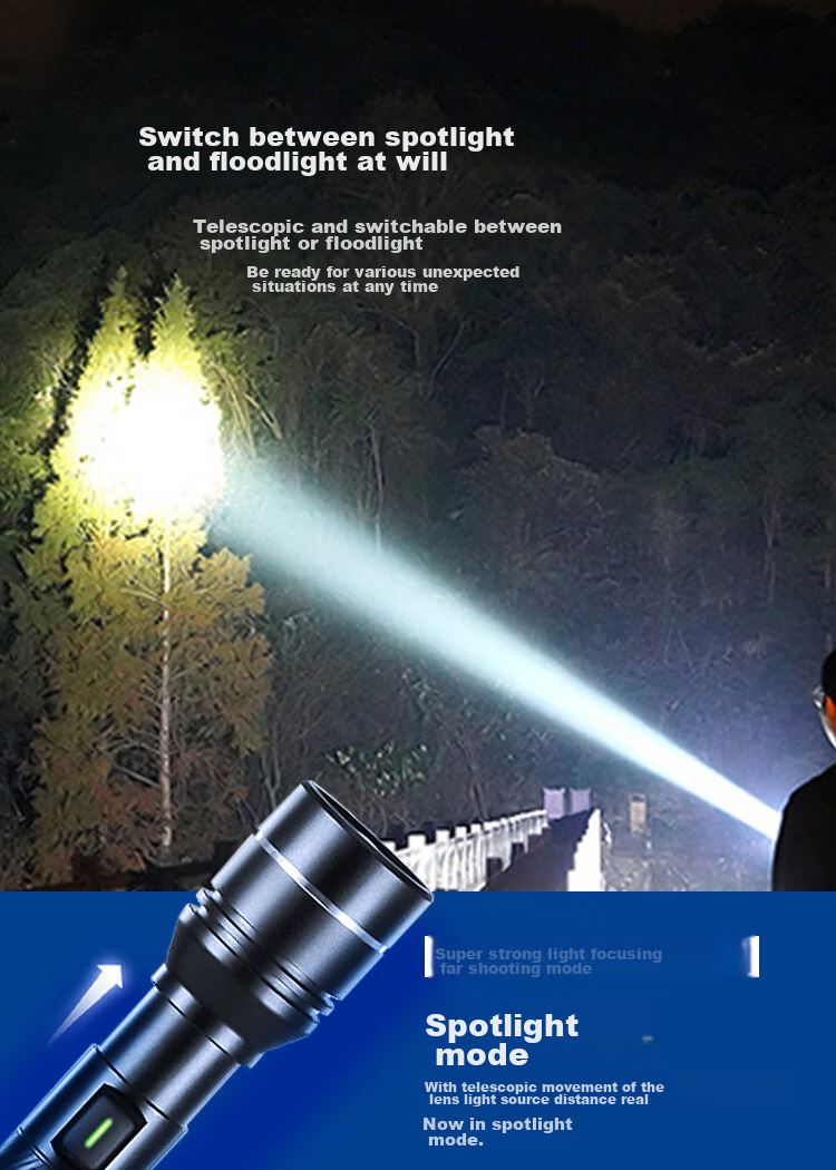 JD Original High-Brightness Zoomable Flashlight, 1000 Lumens, Long Battery Life, Outdoor Survival, Rechargeable, Multifunctional, Portable for Home Use 9