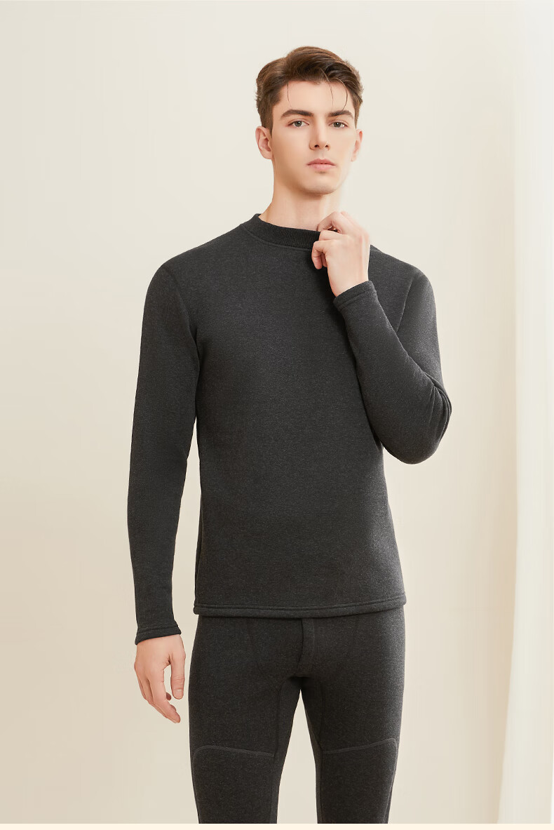MiiOW [Cashmere Fleece Thickened] Women's Thermal Underwear Mid-Neck Set with Knee Protection, Autumn Top And Pants, Cold-Proof for Men And Wome 28