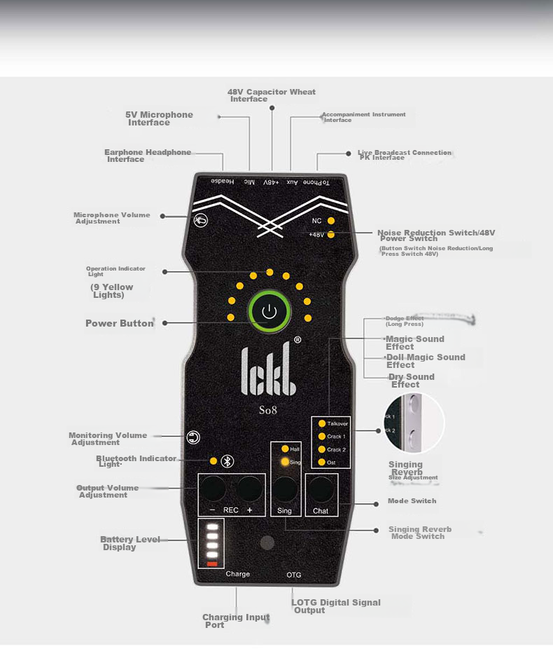 Ickb So8 Sixth Generation Sound Card CQA3317 Wireless Microphone Monitoring Headset Set, Mobile Phone Live Streaming Computer Universal Host Singing Karaoke Recording Live Broadcast Equipment Complete Set One-To 24