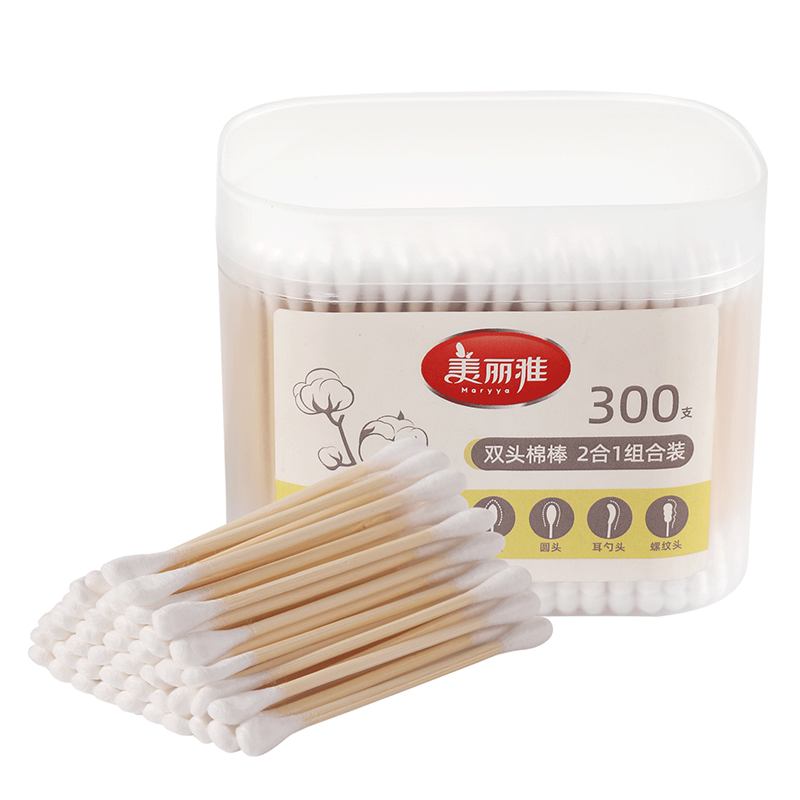 MARYYA Cotton Swabs, 300 Count Box Set, Ear Cleaning And Makeup Applicator, Pointed And Round Tips, Spiral Design, Multi-Functional Ear Pick, Double-Ended Cotton Swabs