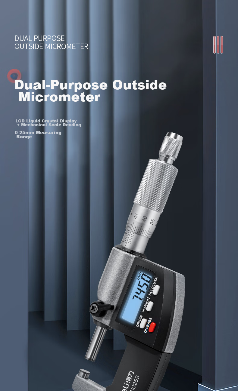 Deli Digital Dial Caliper, Dual-Use Micrometer with External Diameter Gauge, 0.001mm High-Precision Thickness Gauge, Vernier Caliper 2