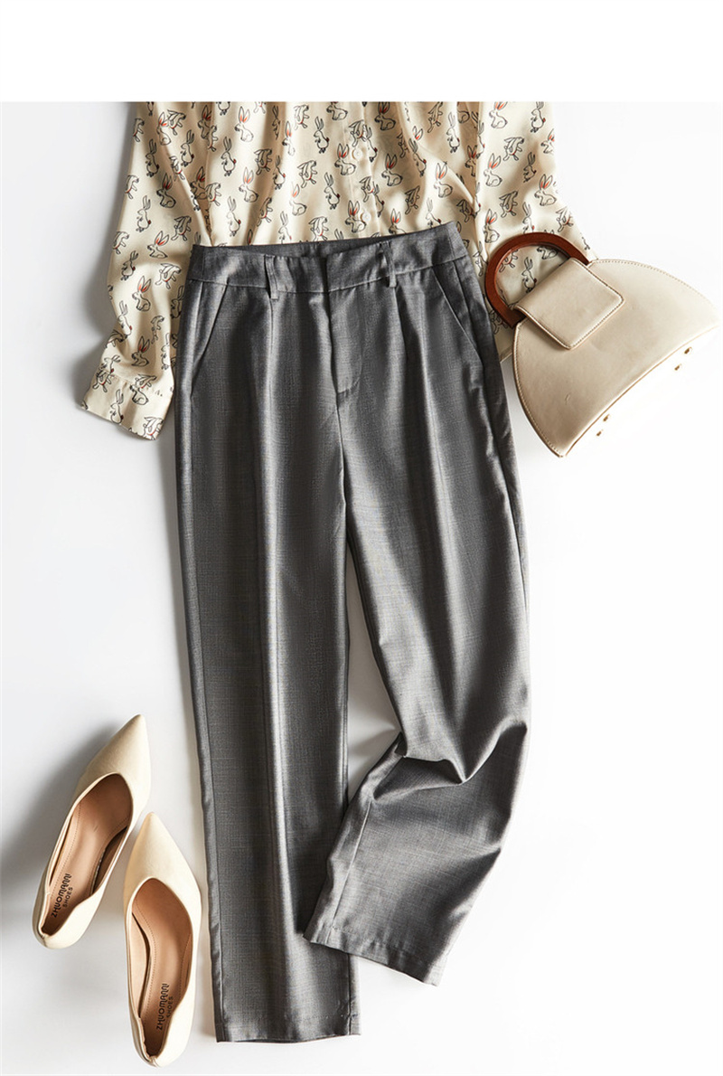 Dme Cropped Pants for Spring And Autumn, New Straight-Leg Suit Pants with Fake Pockets, Casual Trousers for Women, Khaki, S 68