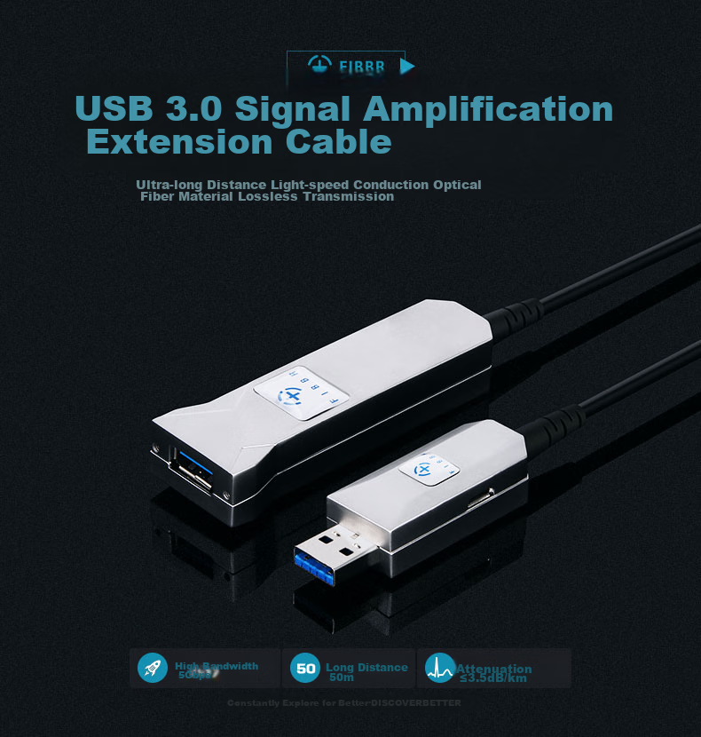 FIBBR Extension Series Fiber Optic USB 3.0 Male to Female High-Speed Extension Cable 10 Meters, High-End Audiophile External Device Signal Amplification Connection Cable Engineering Version, Silver 2