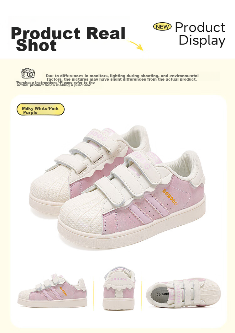 BOBDOG Children's Shoes, Girls' Low-Top Sneakers, Spring And Autumn Style, Kids' Sports Shoes, 101533153, Cream White/light Pink, Size 24 13