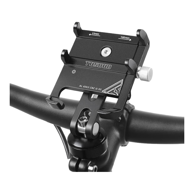 Tasiduizhang Bicycle Aluminum Alloy Phone Mount Navigation Bracket for Video Recording, Mountain And Road Bike, Black - Enlarged And Widened