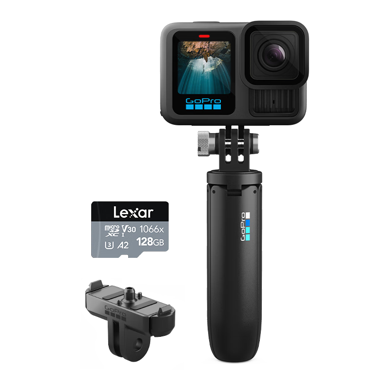 GoPro HERO13 Black, Anti-Shake Action Camera, Waterproof Camera, Vlog Kit [Camera + 128GB Memory Card + Magnetic Quick Release + Shorty]