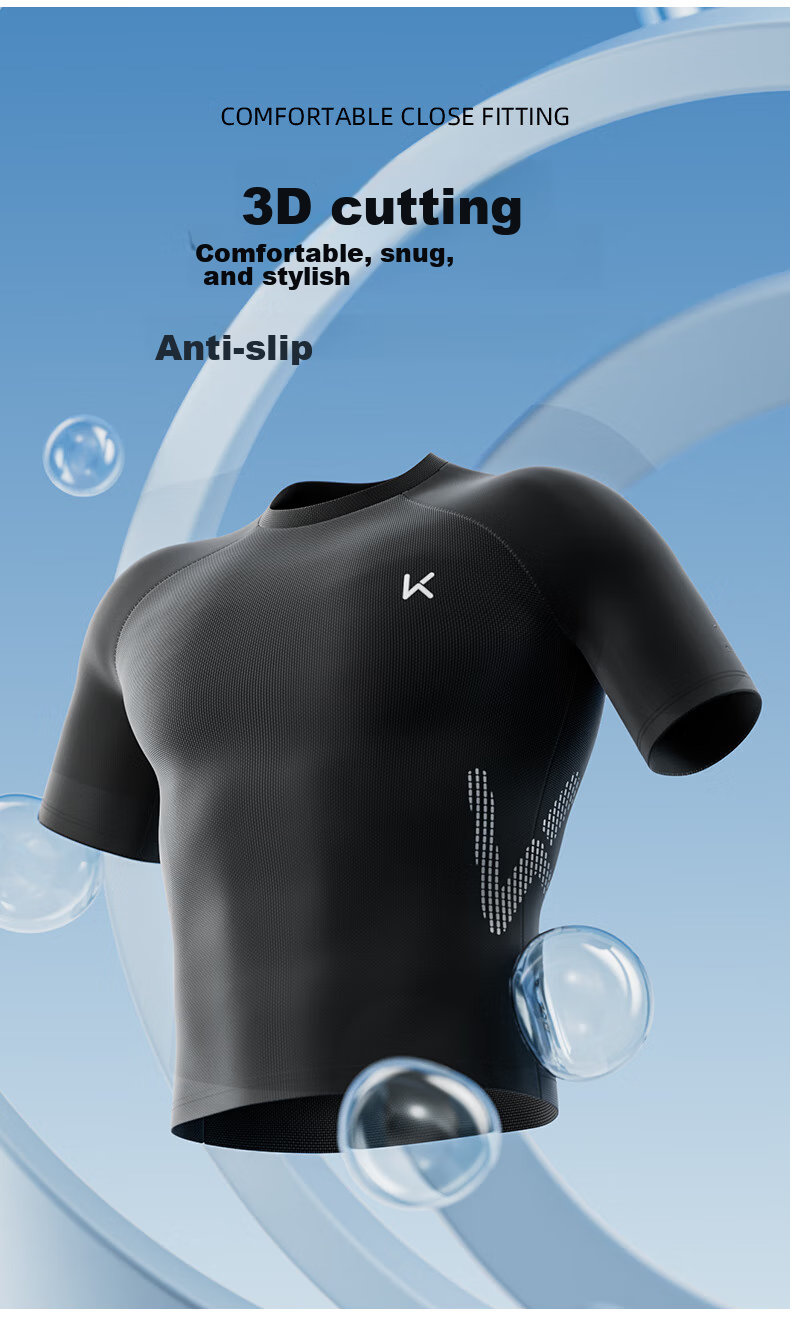Keep Men's Short-Sleeve Swimsuit Top, Quick-Dry, Anti-Embarrassment, Professional Hot Spring Surfing Suit, Swimming Gear, Black, XXXL 3