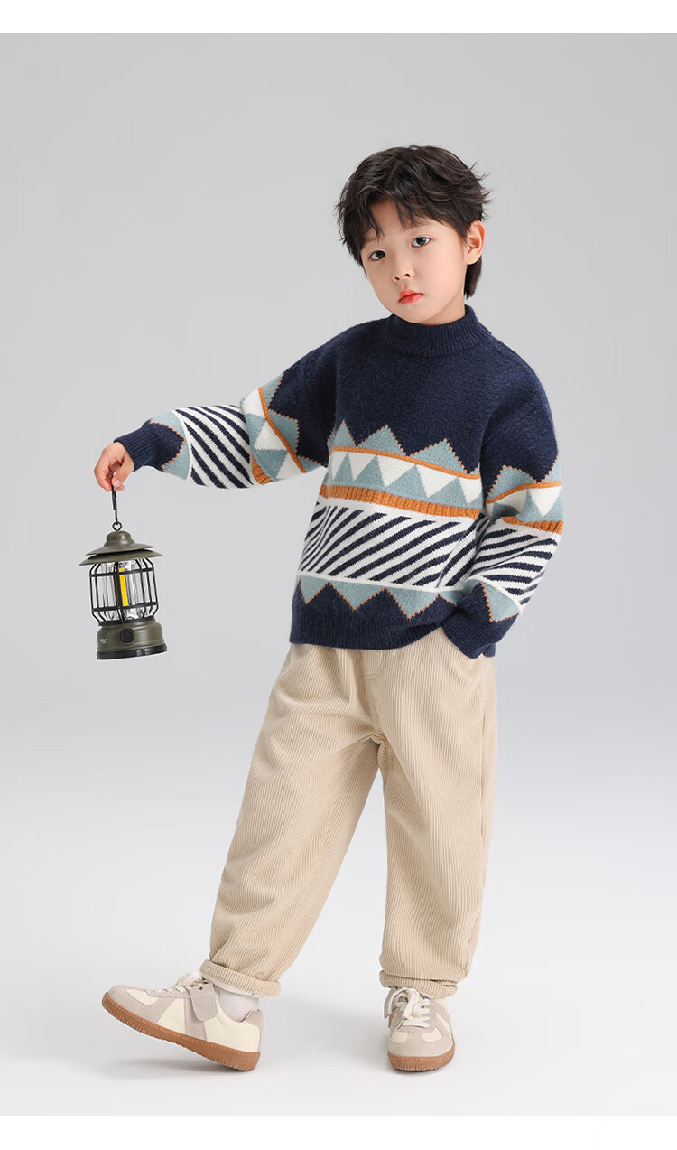 Zuoxi Boys' Sweater, Children's Thickened Autumn And Winter 2025 New Style, Boys' Knitted Sweater, Winter Pullover, Navy Blue, Size 160 15