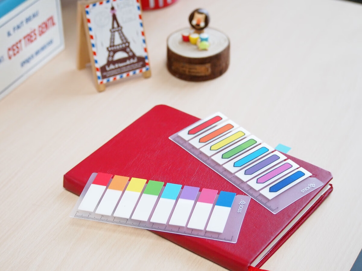 STICKN 100 Sheets Arrow-Shaped 5-Color Fluorescent Film Indicator Labels, 45*12mm Classification Index Sticky Notes Memo Pads 34033 1