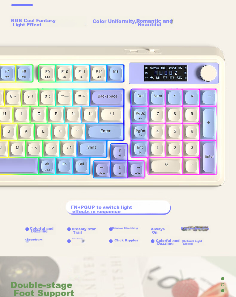 AULA S99Pro Wireless Keyboard, Tri-Mode Bluetooth Wired Mechanical Feel RGB Lighting Office Gaming E-Sports 99 Keys Computer Keyboard Compatible with Laptops And Desktops, Vintage Gray 15