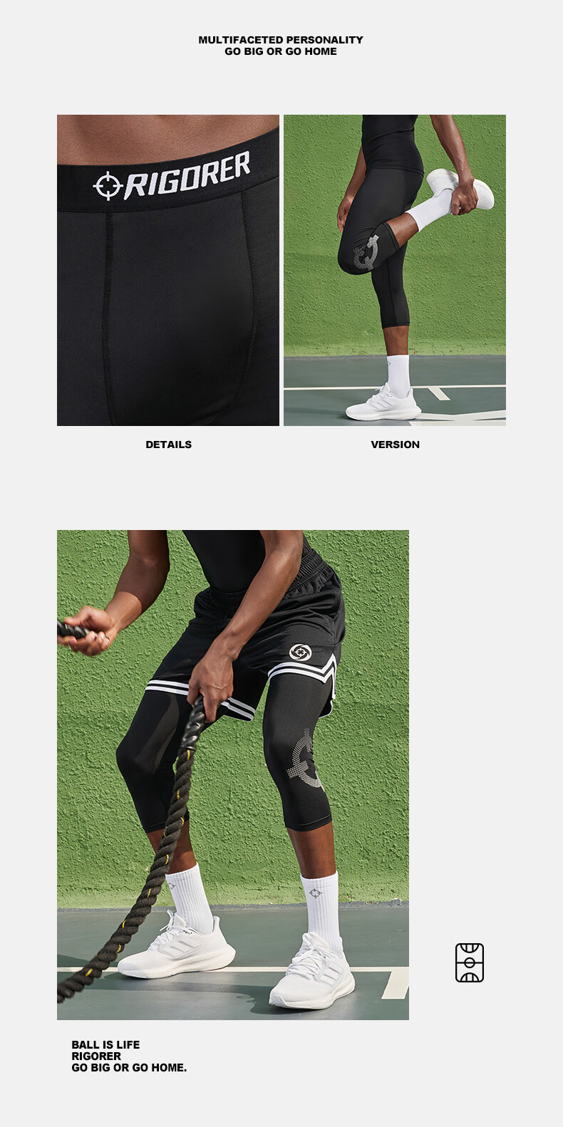 RIGORER Basketball Compression Shorts, Fitness Leggings for Men, Tight-Fitting Base Layer Pants, Training Running Gym Sports Long Pants for Me 9