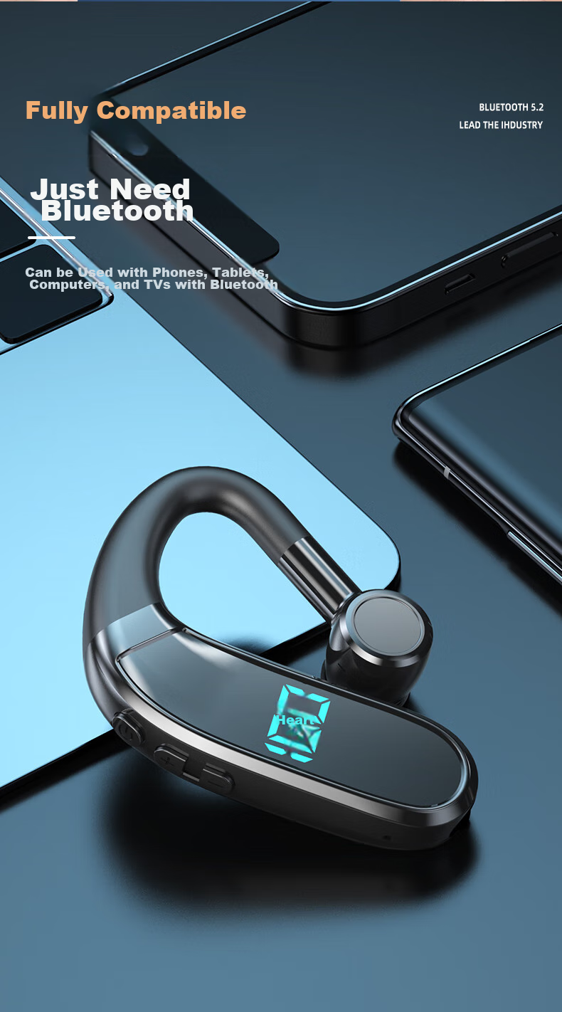 Guiyin Wireless Bluetooth Headphones, New Ultra-Long Standby Battery Life, Ear-Hook Style, for Sports Running Driving Calls, Noise Reduction, Large Battery Capacity Display, Suitable for Apple, OPPO, Xiaomi, Vivo, Honor 11