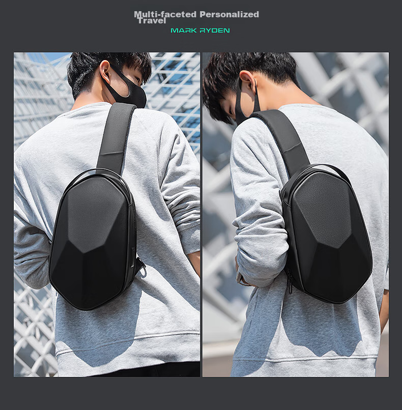 MARK RYDEN Chest Bag, Men's Sliced Three-Dimensional Crossbody Bag, Large Capacity, Personalized Shoulder Bag, Sports Hard Shell Bag, MR7507, Cool Black 4