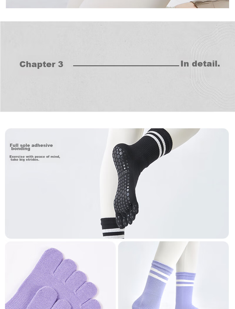 XUEXIMAN Yoga Socks for Women, Professional Non-Slip Mid-Calf Five-Toe Socks, Pilates Socks, Sports Anti-Slip Fitness Socks for Autumn And Winter 16