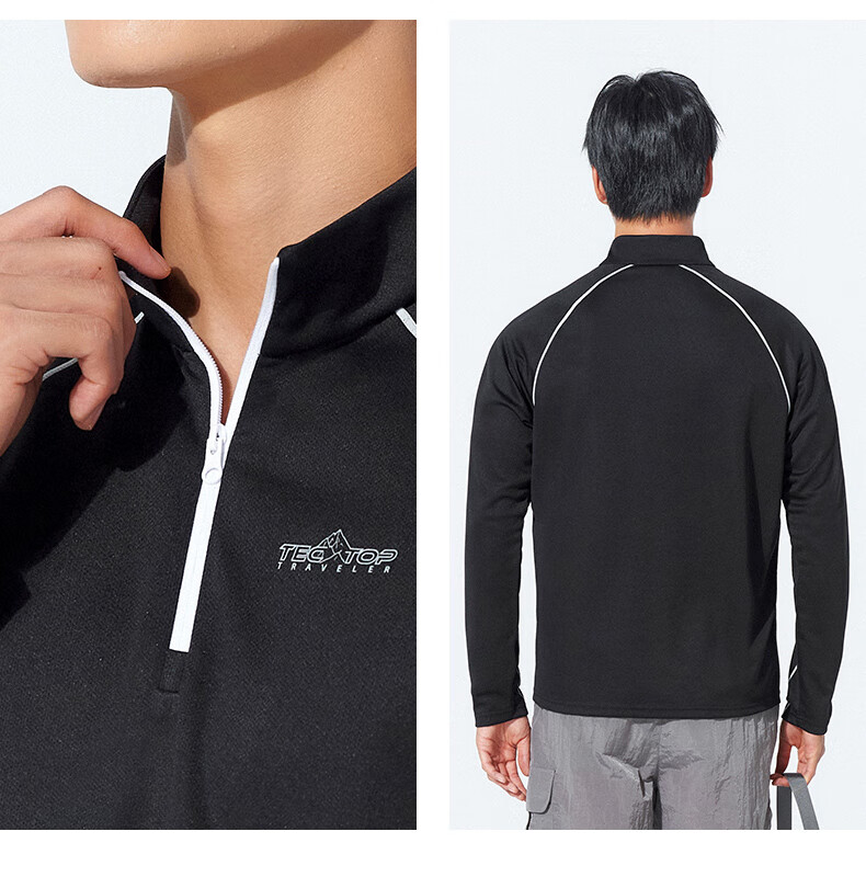 TECTOP Quick-Dry Men's Outdoor Stand-Collar Breathable Running Elastic Long-Sleeve T-Shirt Reflective Cycling Jersey 035 Men's Black S 20
