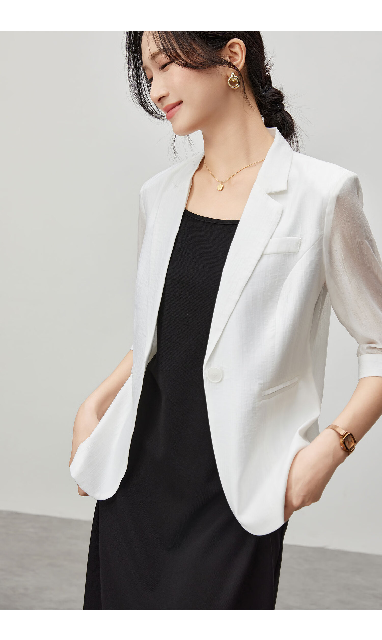 Fan Qin Yili Kuo Suit Jacket for Women, 2024 Elegant Five-Quarter Sleeve Commuter Professional Style, 442X73049, White, M 20