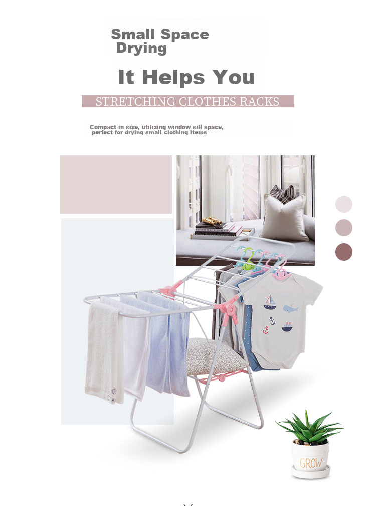 Ourunzhe Clothes Drying Rack, Foldable Floor-Standing Balcony Hanger, Indoor Clothes Storage Rack, Garment Drying Stand, 120cm 3