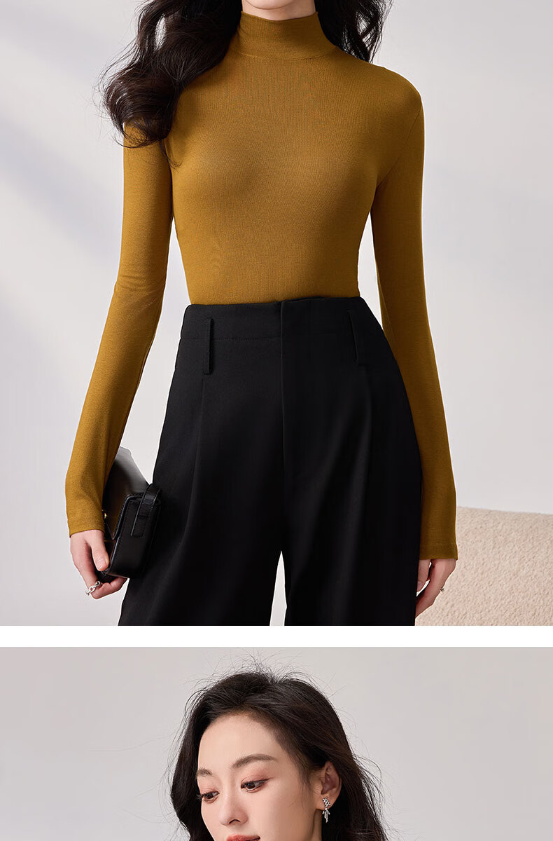 LangSha Spring And Autumn Modal Solid Color Semi-Turtleneck Base Layer Top for Women, Slim Fit Thin Inner Wear Long Sleeve Slimming Stylish Blouse 24