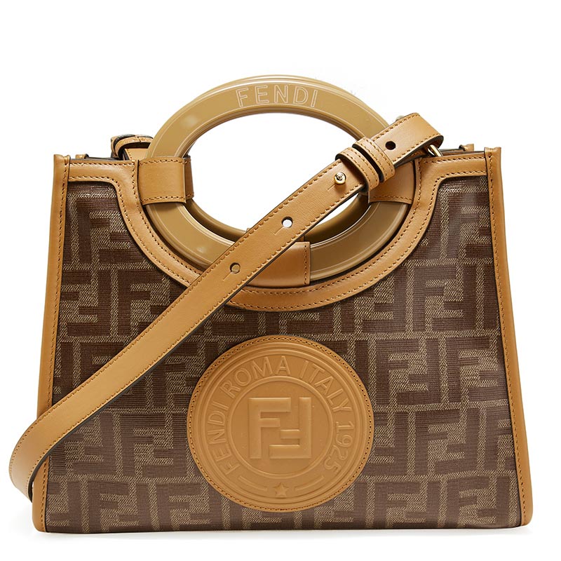 fendi 芬迪 女士ff老花系列棕色织物(涂层除外)/牛皮手提包 8bh353 a