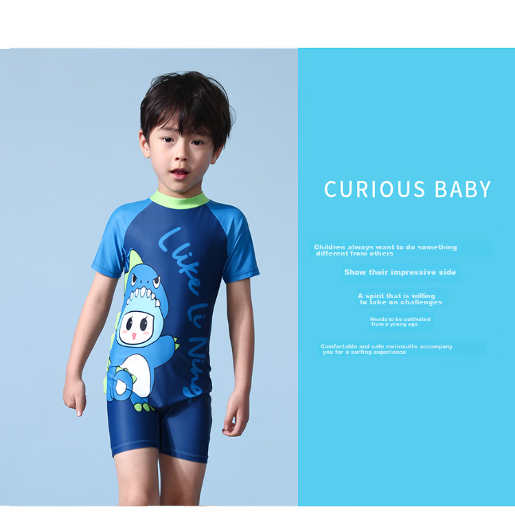 Li-Ning Children's Swimsuit, Boys' One-Piece Surfing Suit, Professional Sun Protection, Comfortable, Quick-Drying, Hot Spring Swimwear 902, Blue, Size 150 3