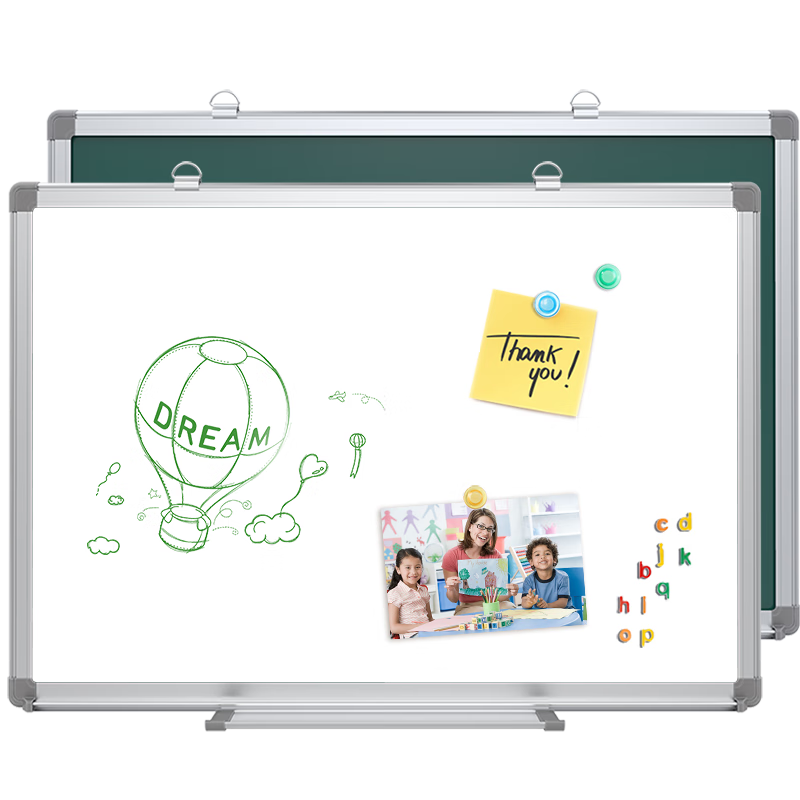 VIZ-PRO 60*45cm Small Whiteboard Wall-Mounted Writing Board, Children's Double-Sided Chalkboard, Home Green Board Hanging Magnetic Office Teaching Conference BB4560L