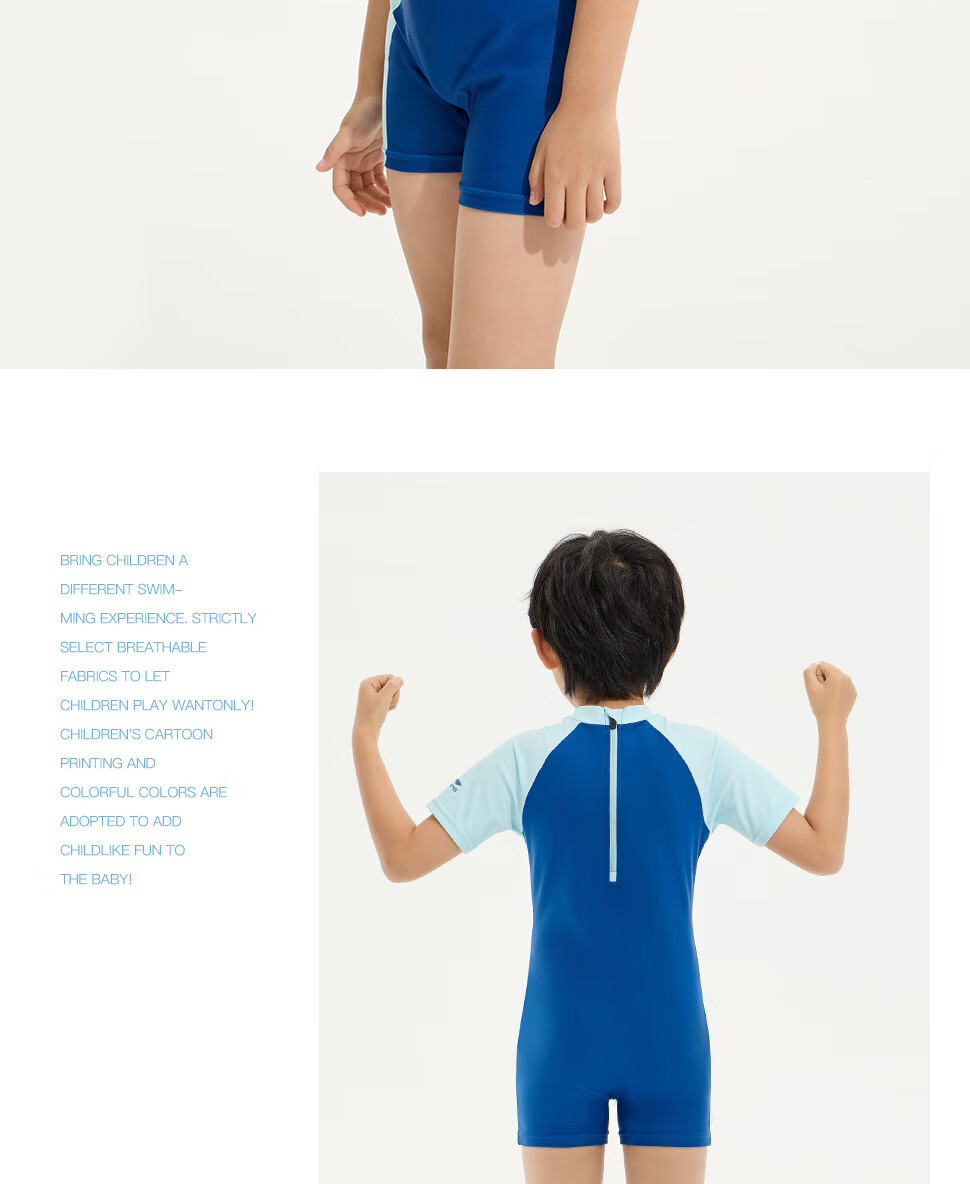 Li-Ning Children's Swimsuit, Boys' One-Piece Surfing Suit, Comfortable And Breathable, for Beach And Hot Springs, Swimwear 804, Blue, Size 140 11
