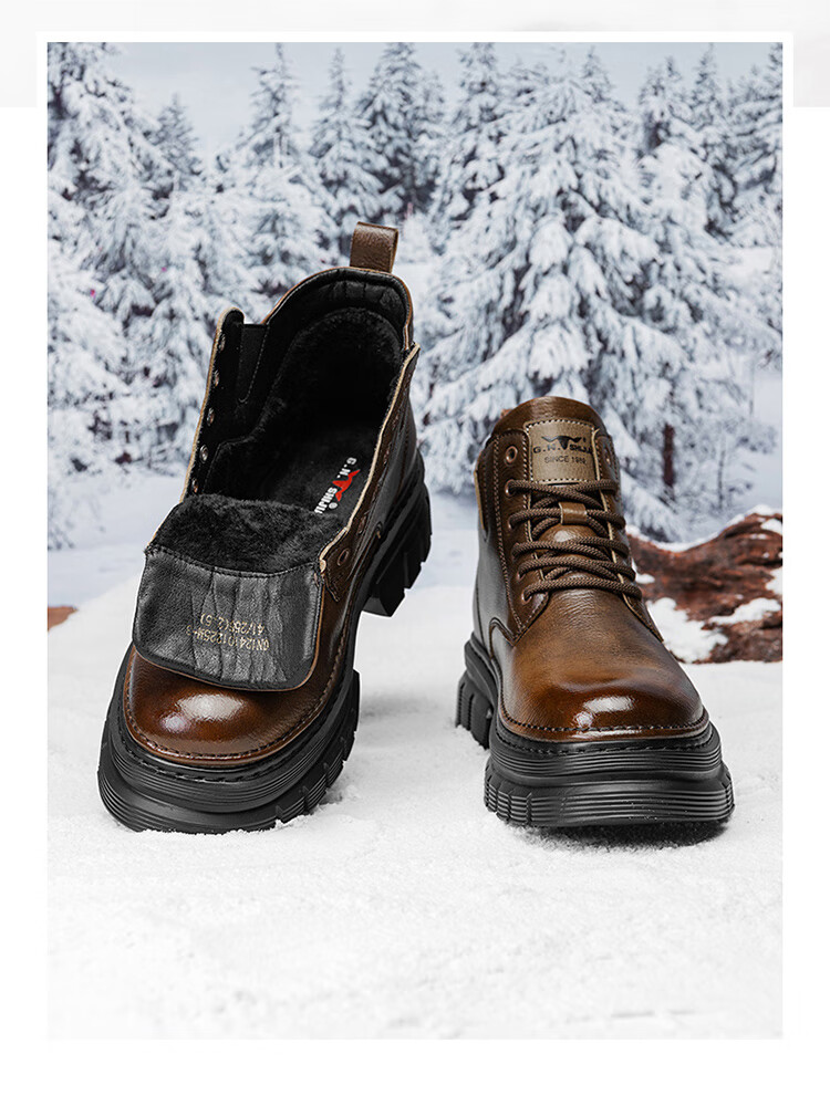 Bull Family Men's Autumn Winter British Style Martin Boots High-top Retro Versatile Work Boots Thick-soled Durable Shoes for Men 49