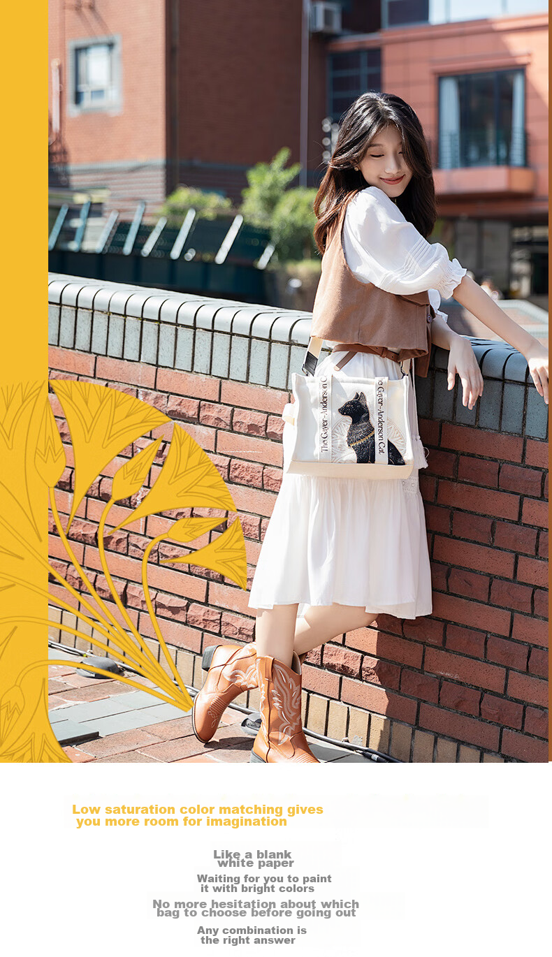 Dayingbowuguan Egyptian Series Anderson Cat Handbag, Women's Embroidered Canvas Crossbody Bag, Birthday Gift for Girls 4