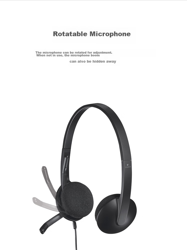 Logitech H340 Stereo USB Headset with Microphone, Office Study Video Conference Headphones for Computer And Laptop, Black, Single Pack 7
