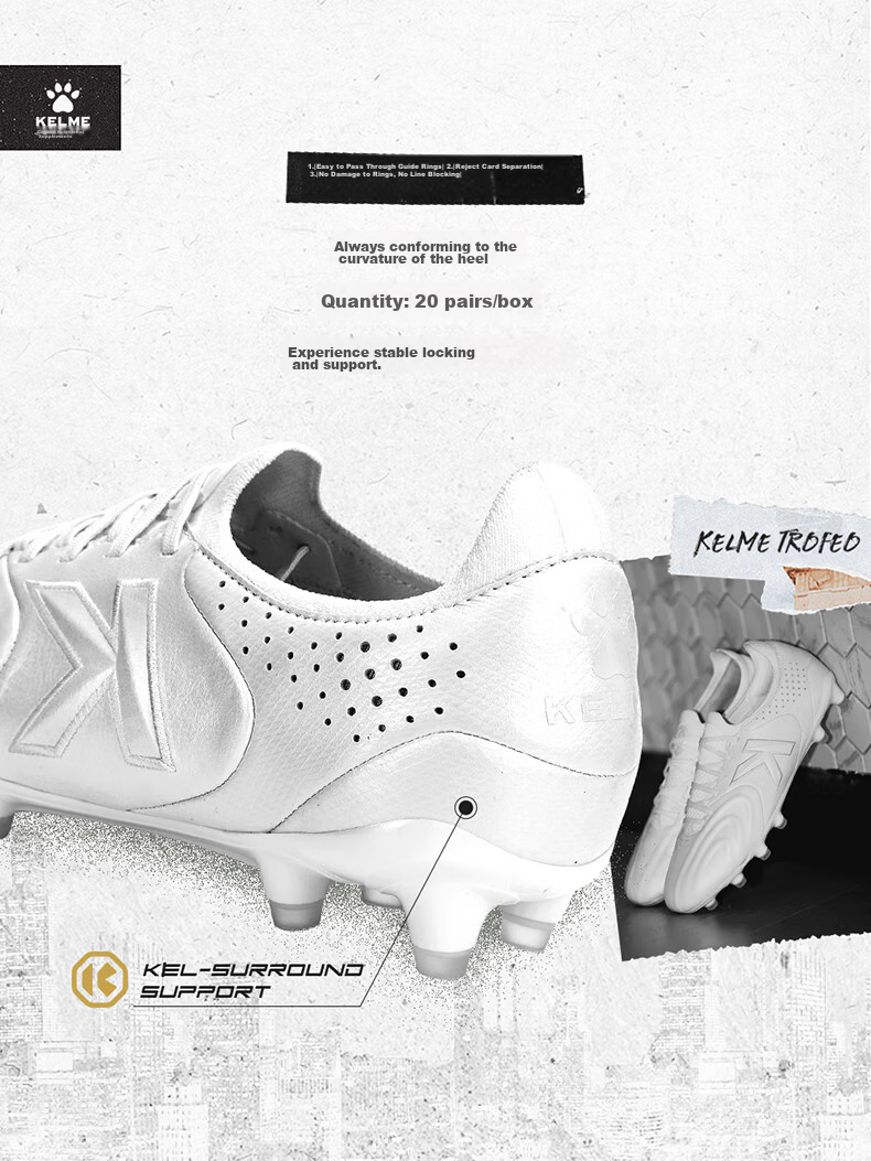 KELME Adult Soccer Cleats for Men, Holy Grail Series FG Long Studs, Non-Slip Breathable Training Shoes, White, Size 45 8