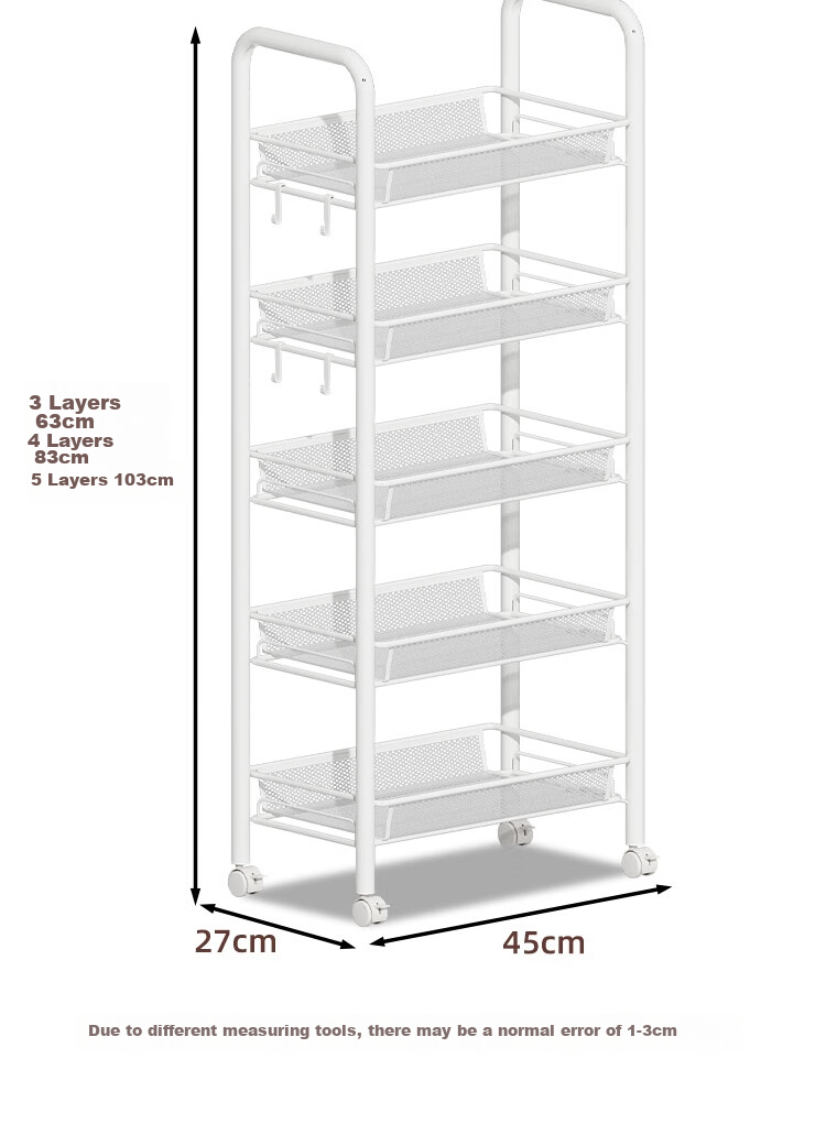 Anerya Kitchen Storage Rack, Snack Cart, Floor-Standing Multi-Layer Organizer, Bathroom Wheeled Shelf, Vegetable Rack, White, 4 Tiers 16