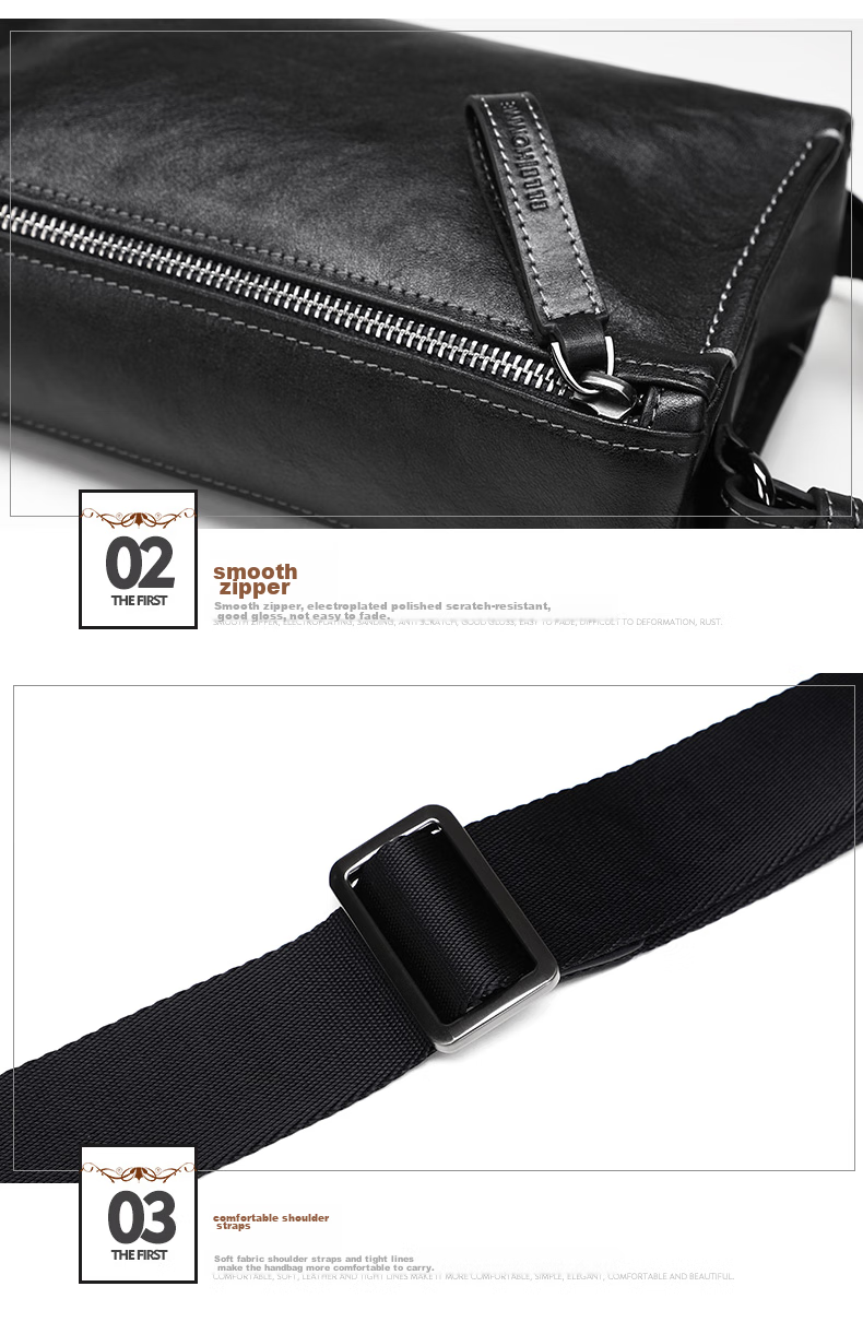 ELLE HOMME Men's Crossbody Bag, Fashionable Genuine Leather Shoulder Bag, Casual Large-Capacity Small Satchel Cowhide Men's Bag 206730 Black Birthday Gift for Boyfriend 17
