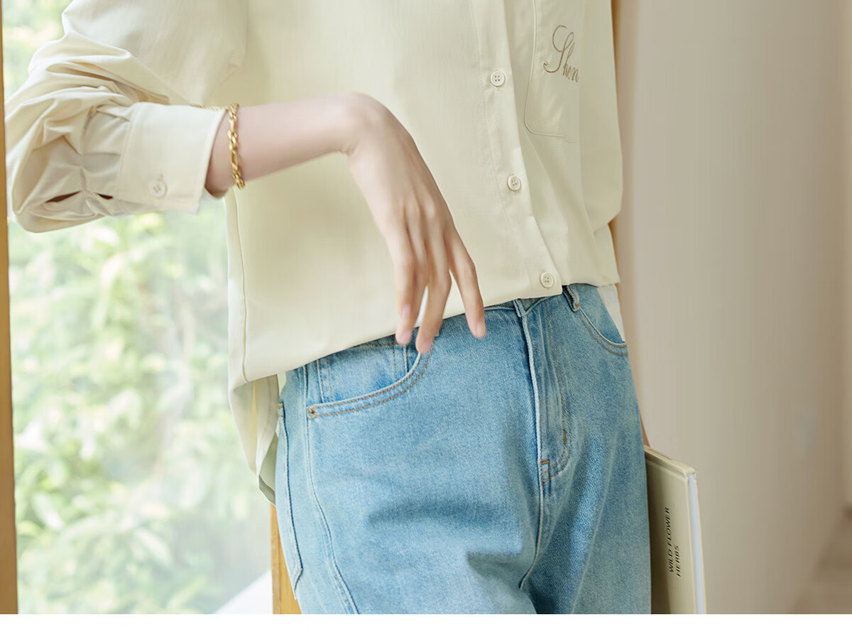 Chushen Spring And Autumn Long-Sleeve Shirt for Women, Turn-Down Collar, Embroidered Pockets, Versatile Commuter Blouse Top S143C2027 33