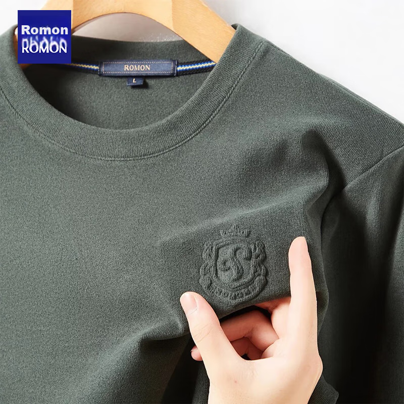 ROMON Men's Sweatshirt, Spring And Autumn Business Round Neck Long Sleeve T-Shirt, Quality Casual Base Layer Jacket, Men's Clothing, 113 Green, 2X 10