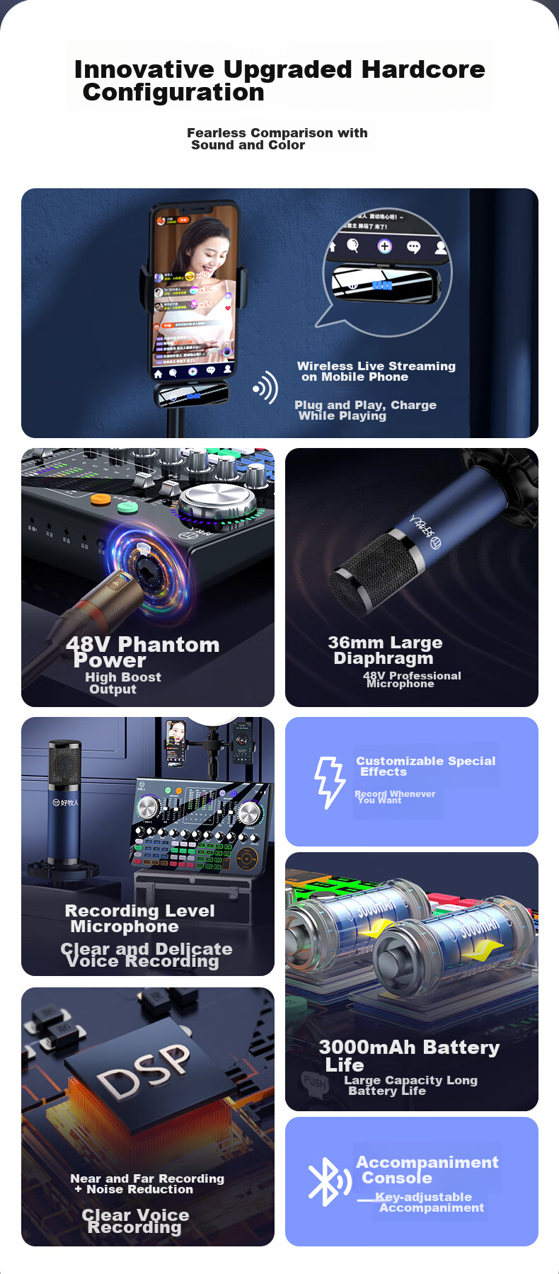 Haomuren V20 Professional Sound Card Live Streaming Equipment Full Set, Wireless Microphone, Outdoor TikTok Host Singing Mobile-Specific Karaoke Mic, Bluetooth Computer Voice Changer 2