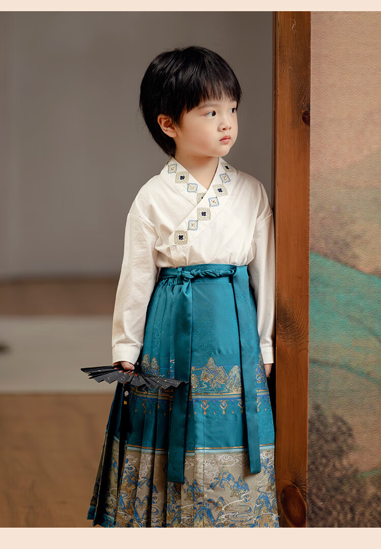 Menghu Jiangshan Hanfu Girls' Spring And Autumn Ancient Costume Children's Chinese Style Boys' Ming Dynasty Horse-Face Skirt Set Black Skirt Size 90 14