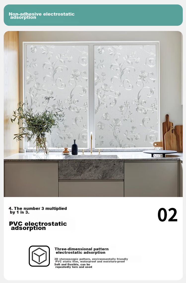 Qinghua Frosted Glass Sticker, Privacy Film for Anti-Peeping And Anti-Exposure, Bathroom Privacy Film, Double-Sided Small Flower Pattern, 60*200cm 3